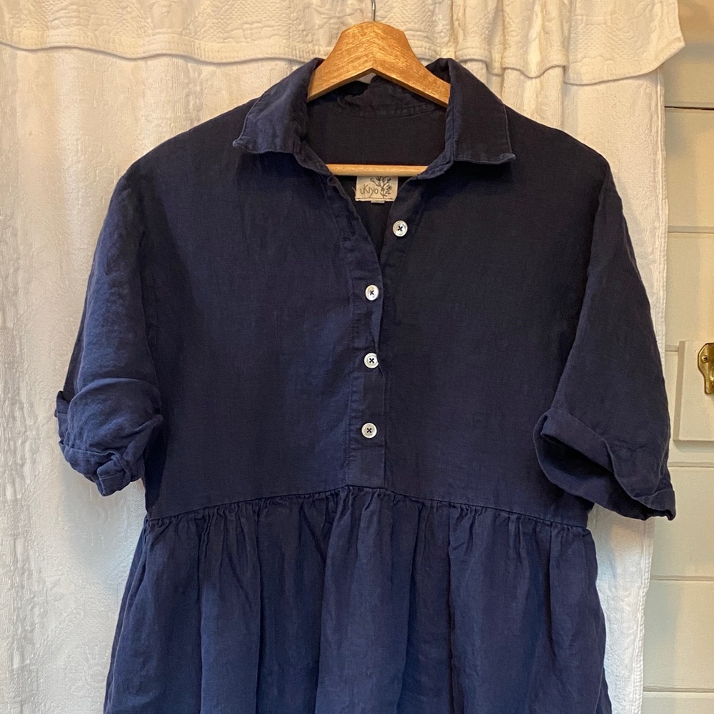 Classic Lithuanian Linen Button-Up Midi Dress
